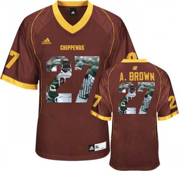 Central Michigan Chippewas #27 Antonio Brown Red With Portrait Print College Football Jersey3