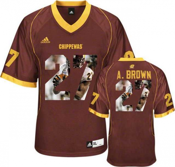 Central Michigan Chippewas #27 Antonio Brown Red With Portrait Print College Football Jersey4