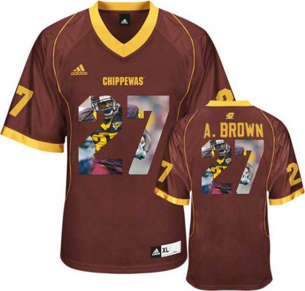 Central Michigan Chippewas #27 Antonio Brown Red With Portrait Print College Football Jersey5