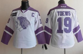 Cheap Chicago Blackhawks 19 Jonathan Toews White Women's Fights Cancer Hockey Jersey