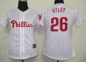 Cheap Women Philadephia Phillis 26 Utley White Red Strip Jersey