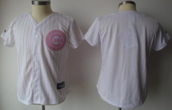 Cheap Women Chicago Cubs Blank White(Pink Strip)MLB Jersey