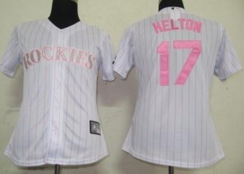 Cheap Women Colorado Rockies 17 Helton White(Pink Strip)Jersey