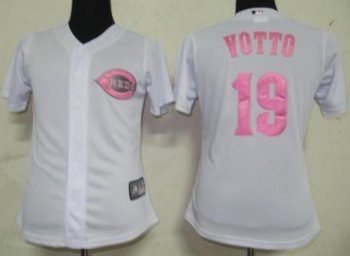 Cheap Women Cincinnati Reds 19 Votto White Jersey Pink Number