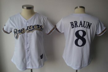 Cheap Women Milwaukee Brewers 8 Ryan Braun White MLB Jersey