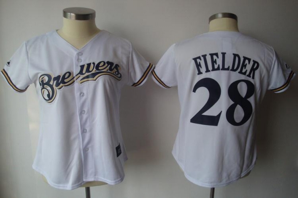 Cheap Women Milwaukee Brewers 28 Prince Fielder White Jersey