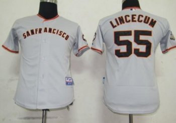 Kids San Francisco Giants 55 Lincecum Grey MLB Jerseys Cheap