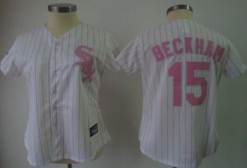 Cheap Women Chicago White Sox 15 Gordon Beckham White(Pink Strip)Jersey