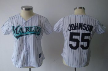 Cheap Women Florida Marlins 55 Johnson White Jersey