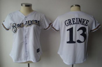 Cheap Women Milwaukee Brewers 13 Zack Greinke White Jersey