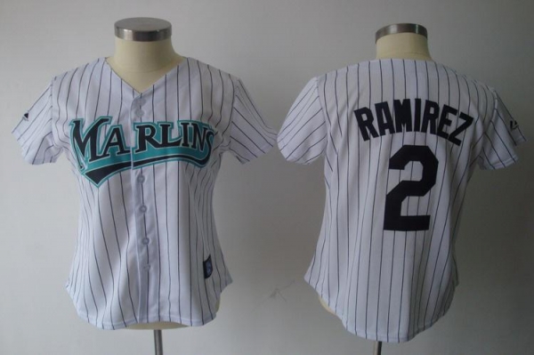 Cheap Women Florida Marlins 2 Hanley Ramirez White Pinstripe Jersey