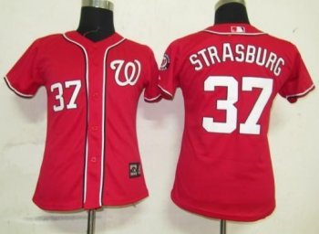 Cheap Women Washington Nationals 37 Strasburg Red Jersey