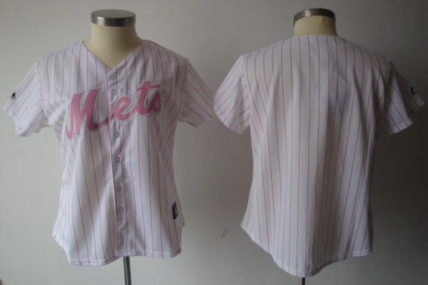 Cheap Women New York Mets Blank White(Pink Strip)MLB Jersey