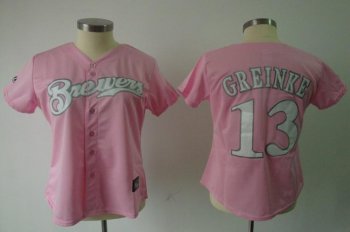 Cheap Women Milwaukee Brewers 13 Zack Greinke Pink Jersey