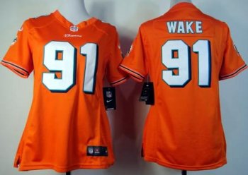 Cheap Women Nike Miami Dolphins 91 Cameron Wake Orange NFL Jerseys