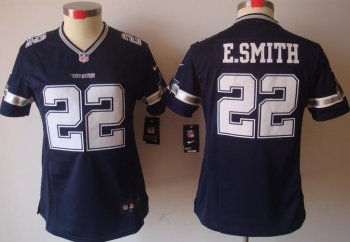 Cheap Women Nike Dallas Cowboys 22 E.SMITH Blue Game LIMITED Nike NFL Jerseys