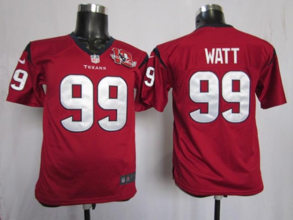 Kids Nike Houston Texans 99 Watt Red NFL Jerseys W 10th Patch Cheap