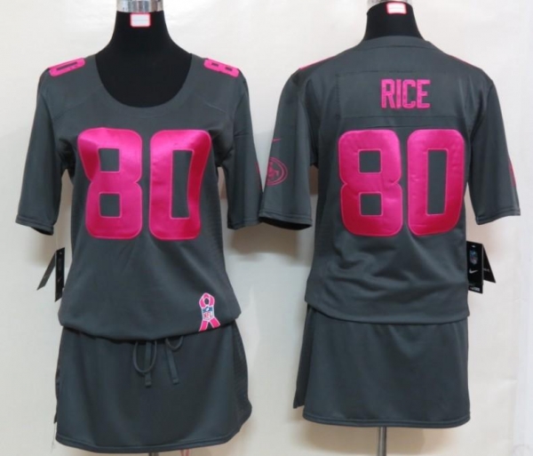 Cheap Women Nike San Francisco 49ers 80 Jerry Rice Breast Cancer Awareness Dark Grey NFL Jersey