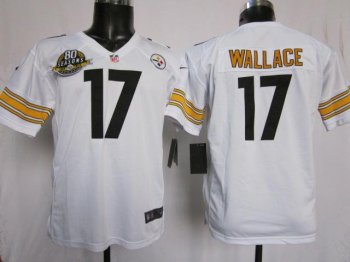 Kids Nike Pittsburgh Steelers #17 Mike Wallace White NFL Jerseys W 80TH Patch Cheap