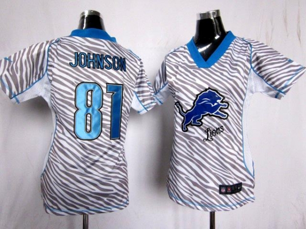 Cheap Women Nike Detroit Lions 81# Calvin Johnson FEM FAN Zebra Nike NFL Jerseys