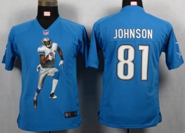 Kids Nike Detroit Lions 81 Johnson Blue Portrait Fashion Game Jerseys Cheap