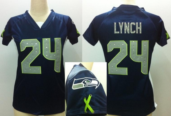 Cheap Women Nike Seattle Seahawks 24# Marshawn Lynch Blue Womens Draft Him II Top Jerseys