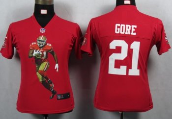 Cheap Women Nike San Francisco 49ers 21 Gore Red Portrait Fashion Game Jerseys