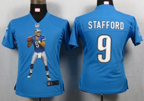 Cheap Women Nike Detroit Lions 9 Staffopd Blue Portrait Fashion Game Jerseys