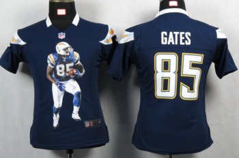 Cheap Women Nike San Diego Charger 85 Gates Blue Portrait Fashion Game Jerseys