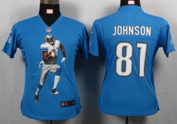 Cheap Women Nike Detroit Lions 81 Johnson Blue Portrait Fashion Game Jerseys