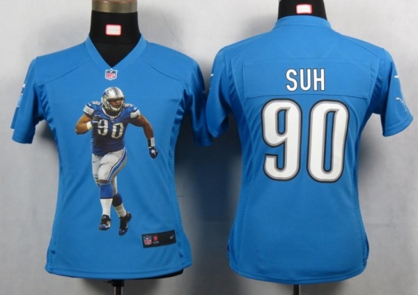 Cheap Women Nike Detroit Lions 90 Suh Blue Portrait Fashion Game Jerseys