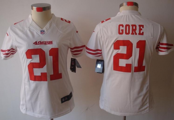 Cheap Women Nike San Francisco 49ers 21 Frank Gore White Game LIMITED NFL Jerseys