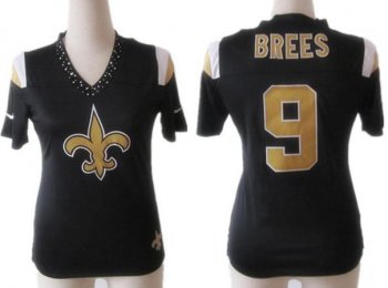 Cheap Women Nike New Orleans Saints 9 Drew Brees Black FEM FAN Field Flirt Fashion Jersey