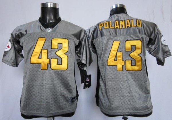 Kids Nike Pittsburgh Steelers #43 Troy Polamalu Grey Shadow NFL Jerseys Cheap