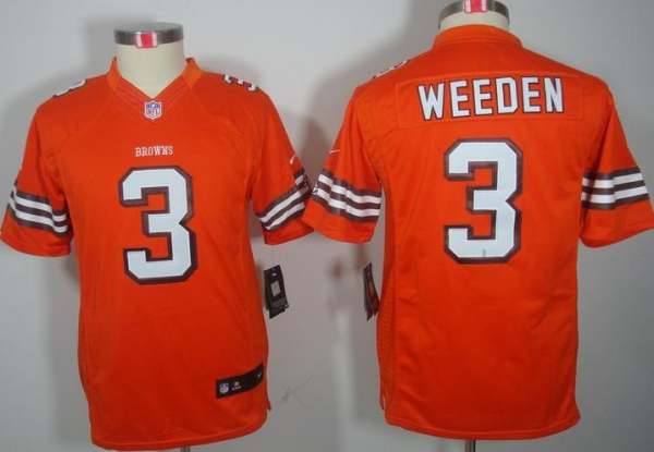 Kids Nike Cleveland Browns 3# Brandon Weeden Orange Game LIMITED Nike NFL Jerseys Cheap