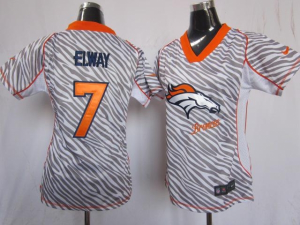 Cheap Women Nike Denver Broncos 7 John Elway FEM FAN Zebra Nike NFL Jerseys