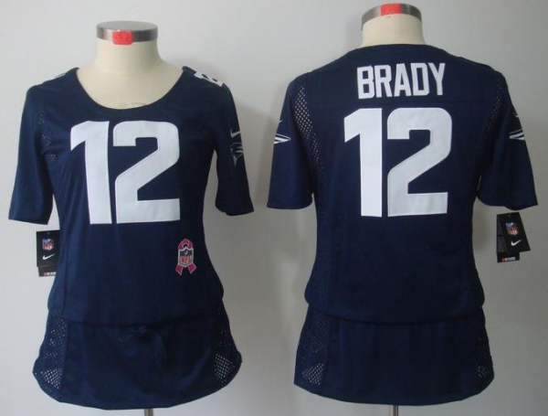 Cheap Women Nike New England Patriots 12 Tom Brady Blue Breast Cancer Awareness NFL Jersey