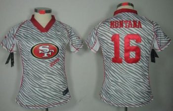 Cheap Women Nike San Francisco 49ers 16 Joe Montana FEM FAN Zebra Nike NFL Jerseys