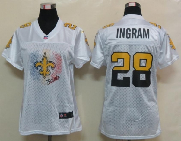 Cheap Women Nike New Orleans Saints 28 Mark Ingram White Women's FEM FAN Jersey