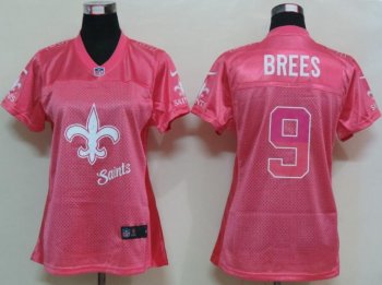 Cheap Women Nike New Orleans Saints 9# Drew Brees Pink Women's FEM FAN Jersey