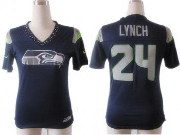 Cheap Women Nike Seattle Seahawks 24# Marshawn Lynch Blue FEM FAN Field Flirt Fashion Jersey