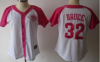 Cheap Women Cincinnati Reds 32 Bruce 2012 Ladies Fashion White MLB Jerseys