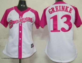 Cheap Women Milwaukee Brewers 13 Greinke 2012 Ladies Splash Fashion White MLB Jerseys