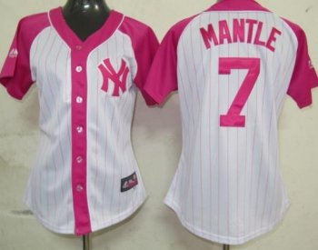 Cheap Women New York Yankees 7 Mantle 2012 Ladies Splash Fashion White MLB Jerseys