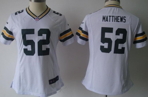 Cheap Womens Nike Green Bay Packers 52 Matthews White Nike NFL Jerseys