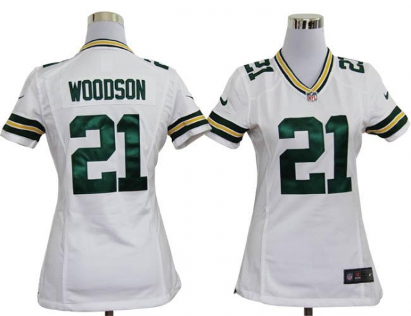 Cheap Womens Nike Green Bay Packers 21 Woodson White Nike NFL Jerseys