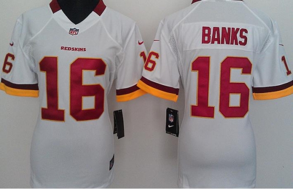 Cheap Women Nike Washington Redskins 16 Banks White NFL Jersey