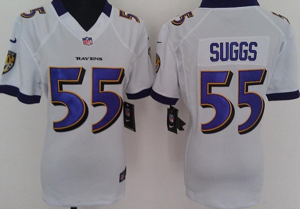 Cheap Women Nike Baltimore Ravens #55 Terrell Suggs White Nike NFL Jerseys