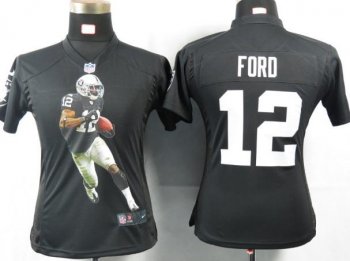 Cheap Women Nike Oakland Raiders 12 Ford Black Portrait Fashion Game Jersey