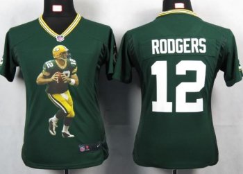 Cheap Women Nike Green Bay Packers 12 Rodgers Green Portrait Fashion Game Jersey